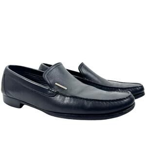 Ermenegildo Zegna Hand Made Leather Loafers Plain Toe Black SIze 10D
